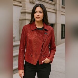 City Girl Nancy Bolen Chic Red Leopard Print Jacket Nwot Size Small